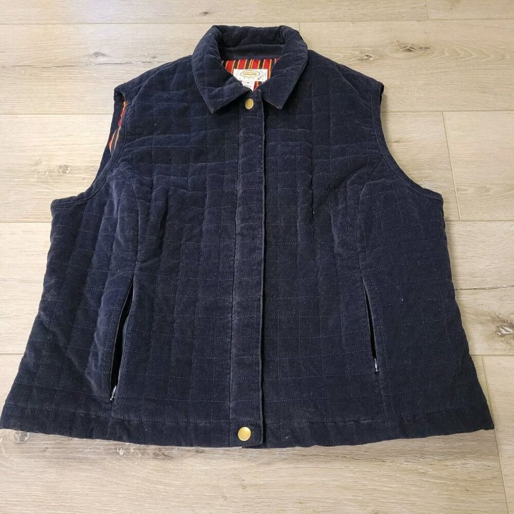 Womens Talbots Lined Corduroy Navy Blue Zip Up Vest Sz Petite Med
